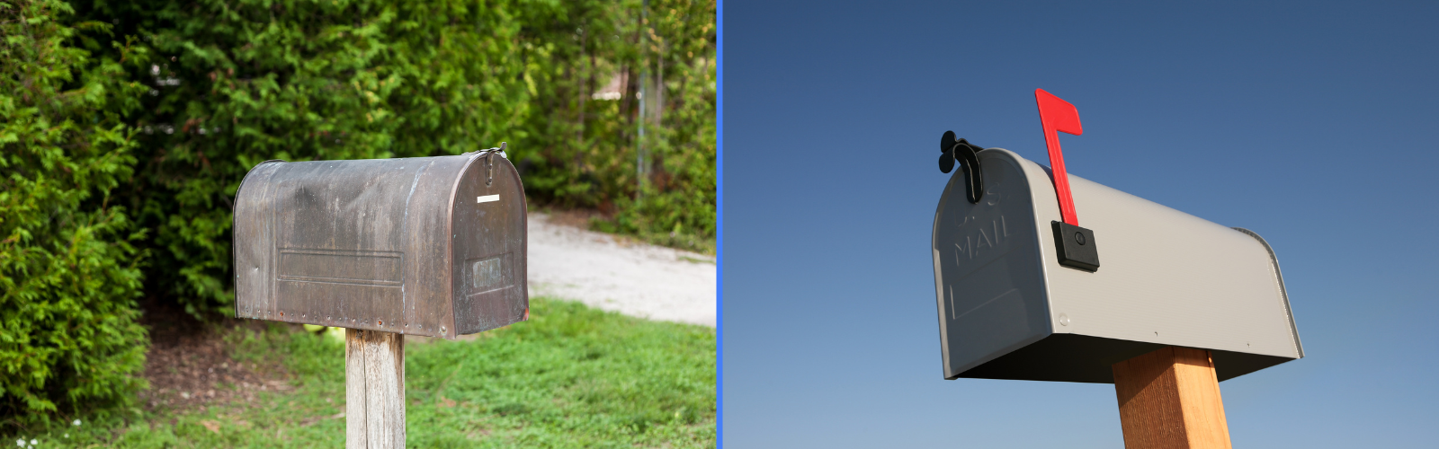 old and new mailboxes side-to-side