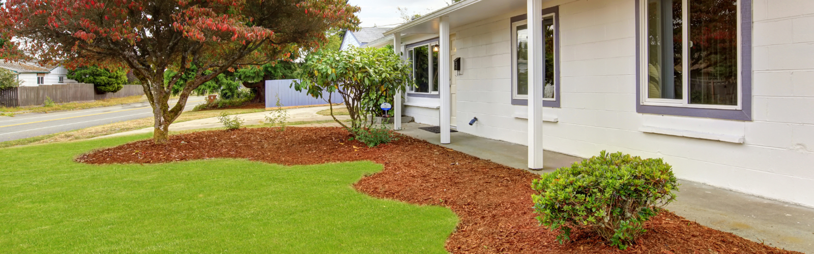 Mulch creatively placed around home to enhance appearance.