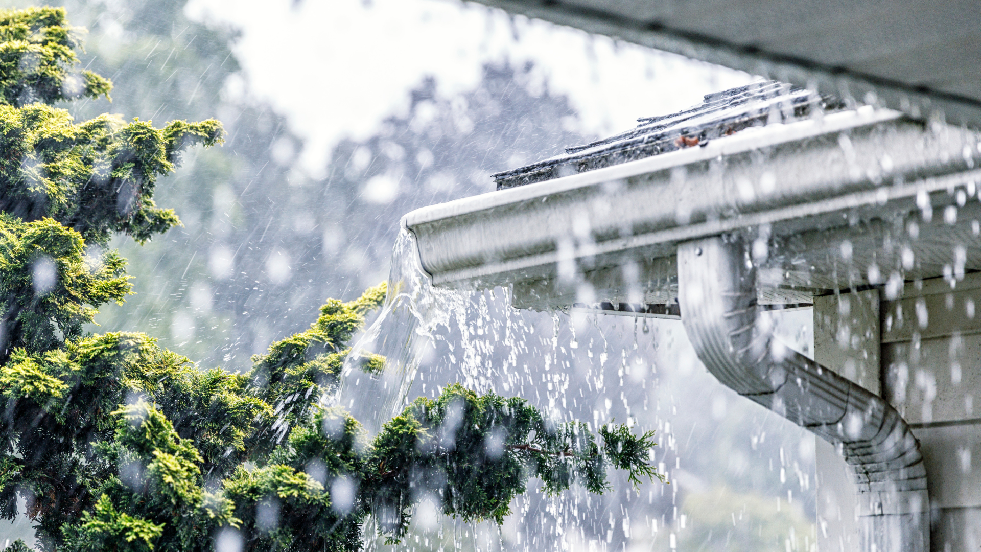 raining heavily on roof