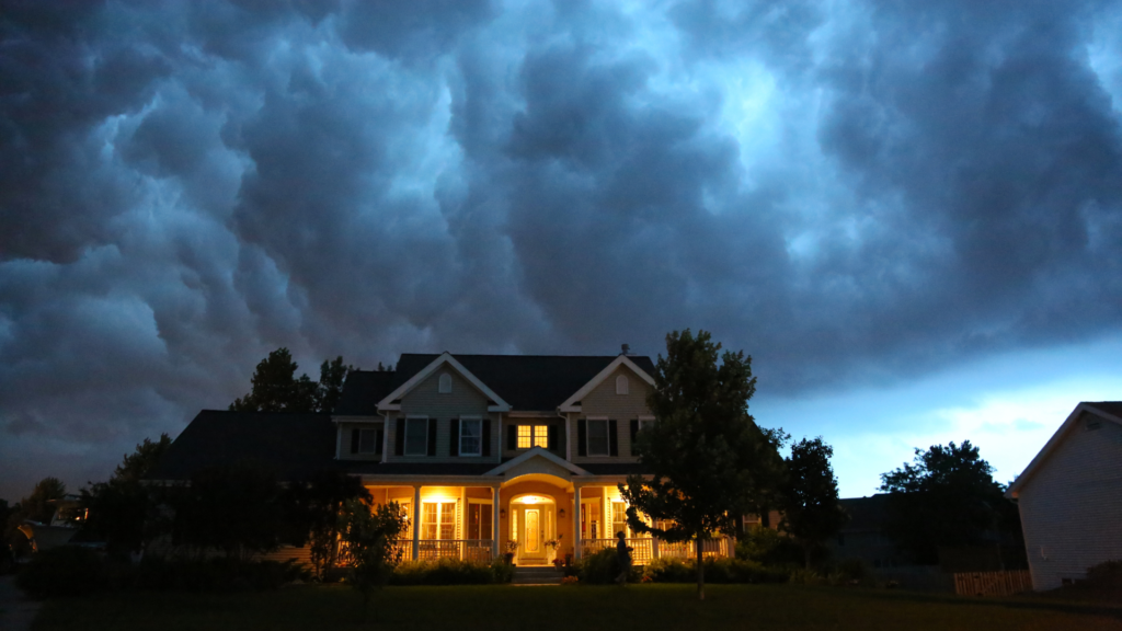 House in bad thunderstorm