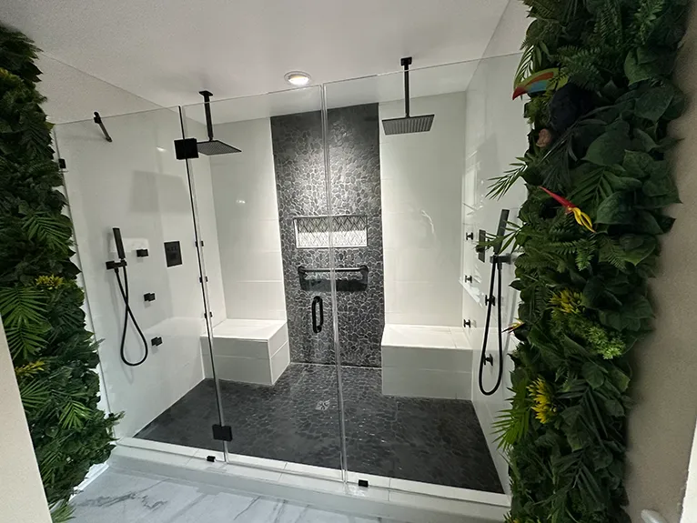 complete bathroom remodel, double shower, body jets, all the bells and whistles